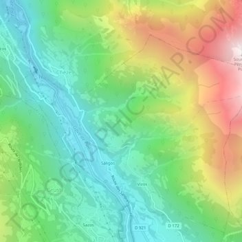 Mapa topográfico Saligos, altitud, relieve