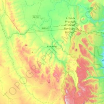 Mapa topográfico Palmeiras, altitud, relieve