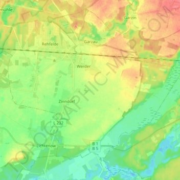 Mapa topográfico Rehfelde, altitud, relieve