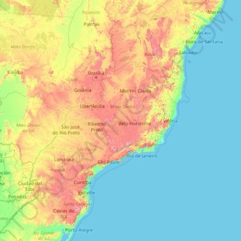 Mapa topográfico Región Sudeste, altitud, relieve