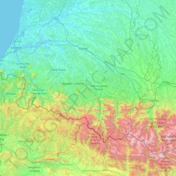 Mapa topográfico Pyrénées-Atlantiques, altitud, relieve