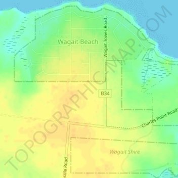 Mapa topográfico Wagait Beach, altitud, relieve