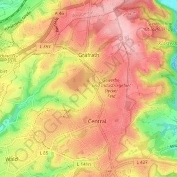 Mapa topográfico Gräfrath, altitud, relieve