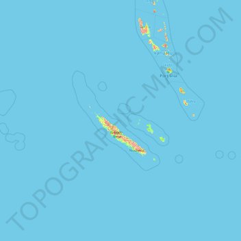 Mapa topográfico Nueva Caledonia, altitud, relieve