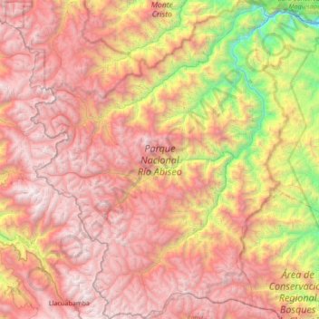 Mapa topográfico Parque Nacional Río Abiseo, altitud, relieve