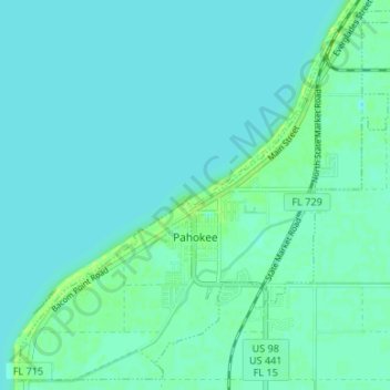 Mapa topográfico Pahokee, altitud, relieve