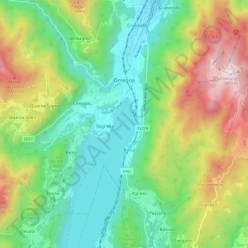 Mapa topográfico Omegna, altitud, relieve