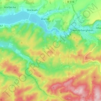 Mapa topográfico Völlinghausen, altitud, relieve