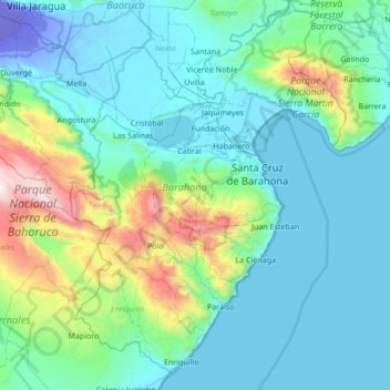 Mapa topográfico Barahona, altitud, relieve