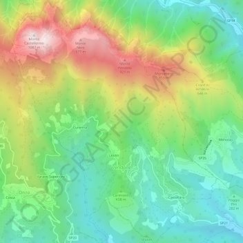 Mapa topográfico Vendone, altitud, relieve