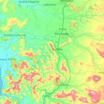 Mapa topográfico Río Toltén, altitud, relieve