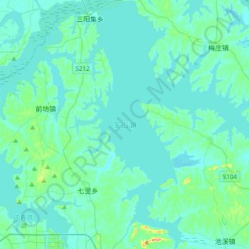 Mapa topográfico 军山湖, altitud, relieve