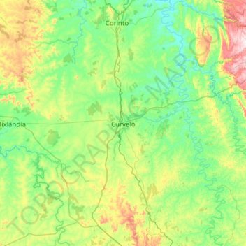 Mapa topográfico Curvelo, altitud, relieve