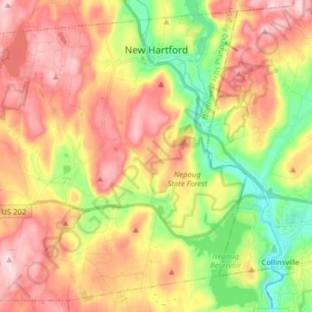 Mapa topográfico New Hartford, altitud, relieve