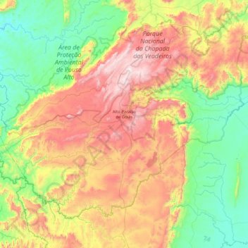 Mapa topográfico Alto Paraíso de Goiás, altitud, relieve