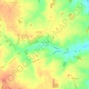 Mapa topográfico Charsfield, altitud, relieve