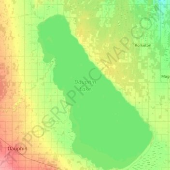 Mapa topográfico Dauphin Lake, altitud, relieve