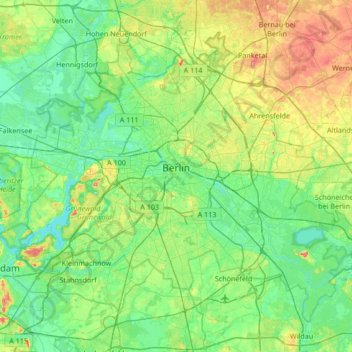 Mapa topográfico Berlín, altitud, relieve