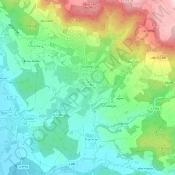 Mapa topográfico Beuren, altitud, relieve