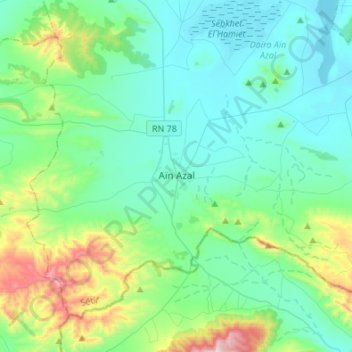 Mapa topográfico Aïn Azal, altitud, relieve