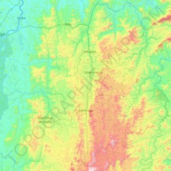 Mapa topográfico Caratinga, altitud, relieve