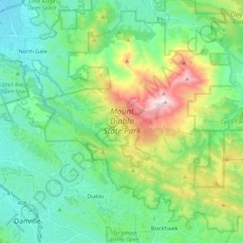 Mapa topográfico Mount Diablo State Park, altitud, relieve