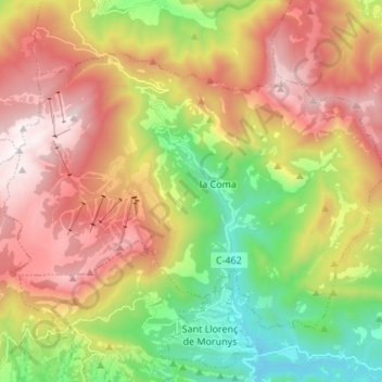 Mapa topográfico la Coma i la Pedra, altitud, relieve