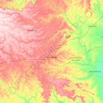 Mapa topográfico Rio Verde, altitud, relieve