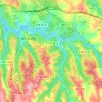 Mapa topográfico A dos Negros, altitud, relieve