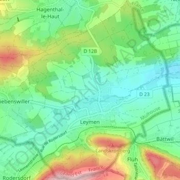 Mapa topográfico Leymen, altitud, relieve