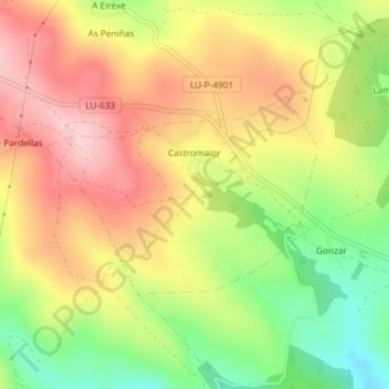 Mapa topográfico Castromaior, altitud, relieve