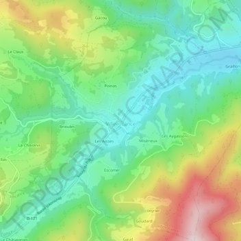 Mapa topográfico Villevocance, altitud, relieve