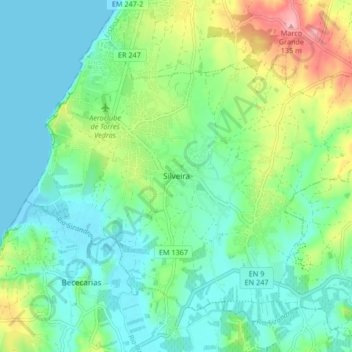 Mapa topográfico Silveira, altitud, relieve