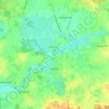 Mapa topográfico Havetoft, altitud, relieve