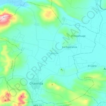 Mapa topográfico Chavinda, altitud, relieve