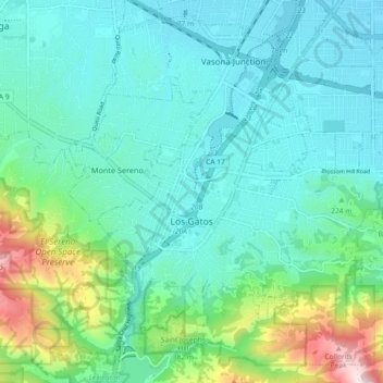 Mapa topográfico Los Gatos, altitud, relieve