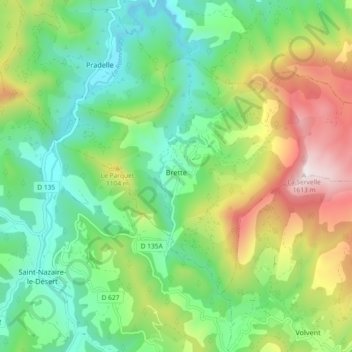Mapa topográfico Brette, altitud, relieve