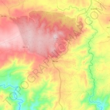 Mapa topográfico Morais, altitud, relieve