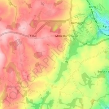 Mapa topográfico Mabe, altitud, relieve