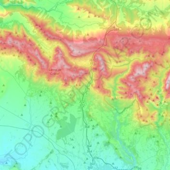 Mapa topográfico Nueno, altitud, relieve