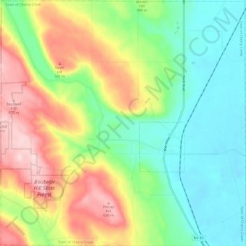 Mapa topográfico Town of Cherry Creek, altitud, relieve