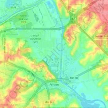 Mapa topográfico Fenton, altitud, relieve