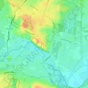 Mapa topográfico West Parley, altitud, relieve