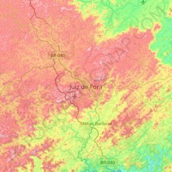 Mapa topográfico Juiz de Fora, altitud, relieve