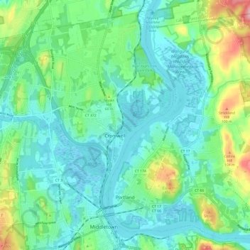 Mapa topográfico Portland, altitud, relieve