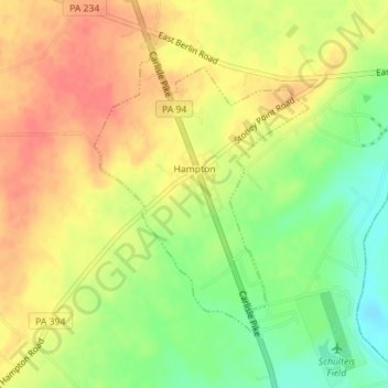 Mapa topográfico Hampton, altitud, relieve