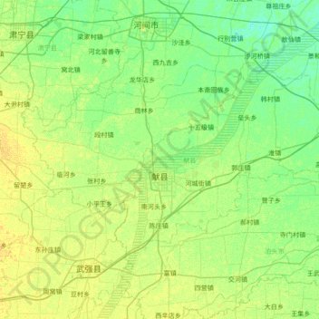 Mapa topográfico 献县, altitud, relieve