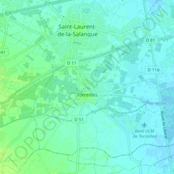 Mapa topográfico Torreilles, altitud, relieve