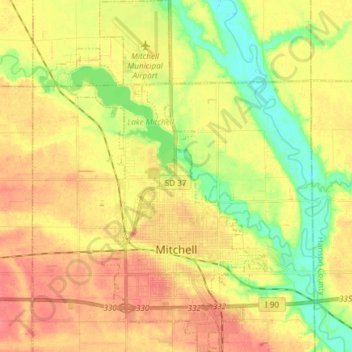 Mapa topográfico Mitchell, altitud, relieve
