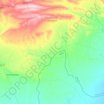 Mapa topográfico Sidi Damed, altitud, relieve